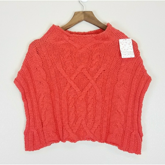 Free People orange knitted crop sweater - Picture 1 of 6